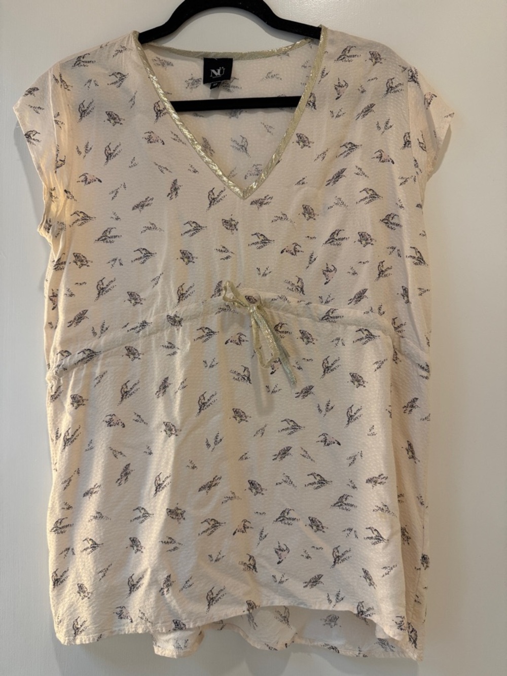 NÜ Denmark Cream V-Neck Printed Blouse with Gold Trim